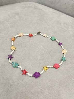 Turtle Sea Star Necklace 16" White Pink Purple Turquoise Choker Beach Vacation